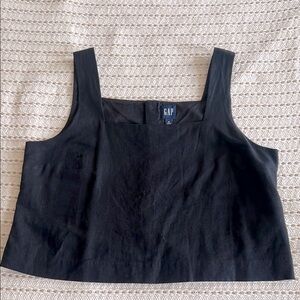 GAP Black Boxy Square Neck Crop Tank Top Linen Blend